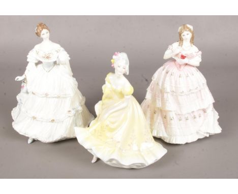 Three Royal Doulton Ceramic Figures. Includes 'Ninette' (H.N 2379), 'Red Red Rose' (H.N 3994), and 'Shall I Compare Thee' (H.