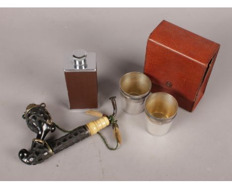 A Bruyere Garantie Pipe, with Travelling Hip Flask and Cups.  