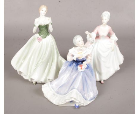 Three Royal Worcester Figures. Includes 'Keepsake' (Limited Edition 2245/12500), 'Diana' (H.N 3266) and 'Happy Anniversary' (