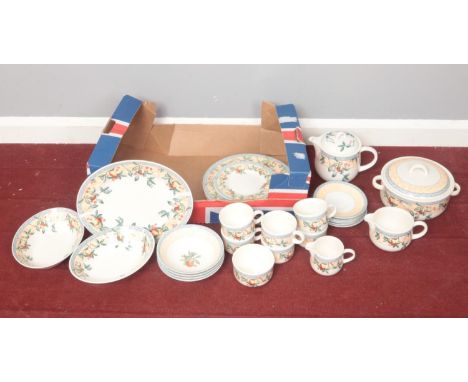 A Johnson Bros thirty two piece part dinner/tea service. To include teapot, tureen, sugar and milk jug, plates, cups &amp; sa
