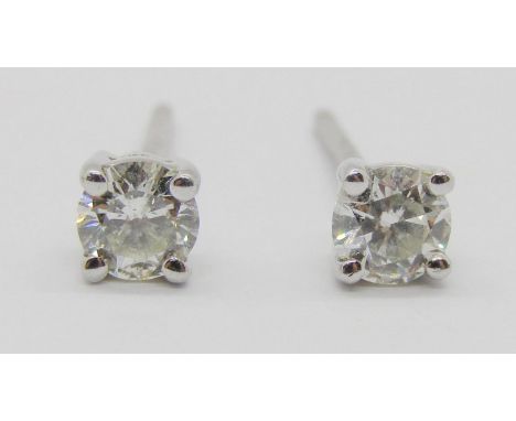 Pair of 950 platinum diamond stud earrings, 0.15ct each approx, maker 'UT', 1.1g 