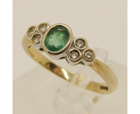 9ct emerald and diamond dress ring, size O/P, 2.3g 