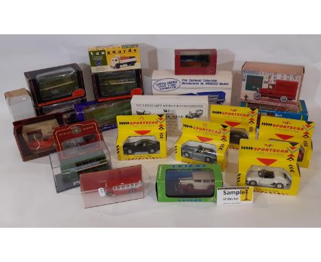 39 boxed model vehicles including 4 EFE Bristol buses, 5 Shell Collection Sportscars, double trailer truck by Winross, promot