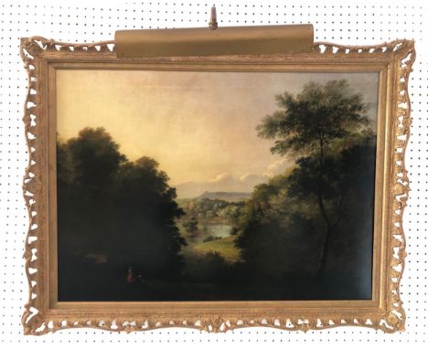 Henry John Boddington (1811-1865) - View in the Wye Valley, oil on canvas, unsigned, 52 x 72 cm, in 19th century carved gilt 