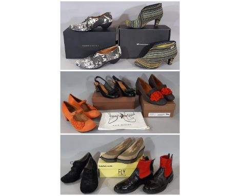 A collection of ladies designer shoes including 2 boxed pairs by Chie Mihara sizes 40.5 and 41, boxed pair by Tracey Neuls (4