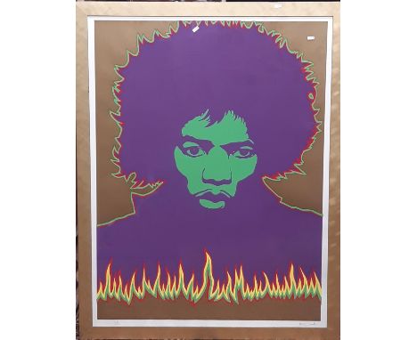 Larry Smart (1945 - 2005) ‘Jimi Hendrix’ a large and impressive limited number colour screen print, numbered 28/200, framed a