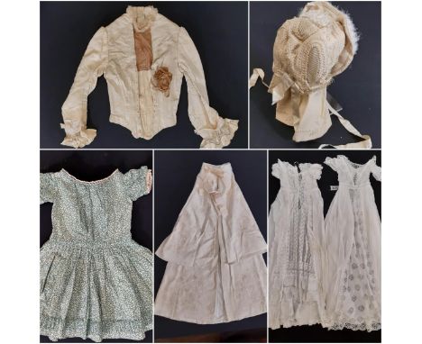 Late 19th/ early 20th century textiles including a ladies silk bodice with pleated front panel, laced fastening and waist sta