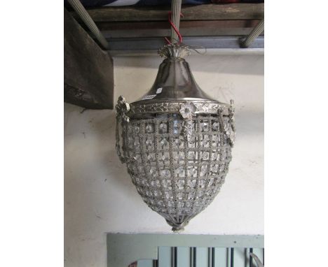 Contemporary reproduction chrome/glass pendant ceiling light with classical tied ribbon and swag detail, repeating prism and 