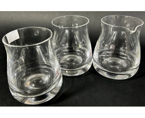 A pair of elegant long stemmed Limoncello glasses, 25.5cm tall, a pair of Stuart Champagne flutes, a pair of Dartington Rippl