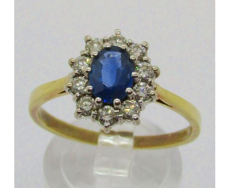 18ct sapphire and diamond cluster ring, maker 'PS &amp; Co', London 1992, size U, 4.2g