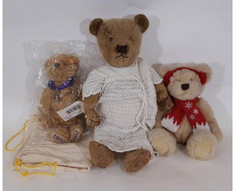 3 bears; a pre-war Chiltern type teddy bear height 55cm for restoration, a Steiff Golden Jubilee bear 660740 in factory seale