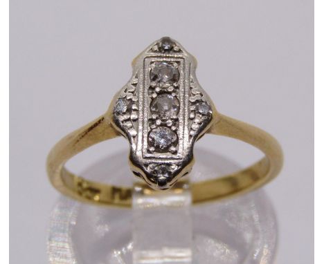 Art Deco 18ct diamond panel ring with platinum setting, size L, 2.8g 