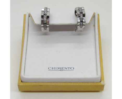 Chimento. A pair of 18ct white gold and diamond set earrings, each marked Chimento, 750 and *408 VI, 11g, boxed.With Chimento