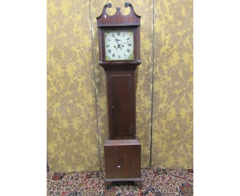 A Georgian oak longcase clock with painted dial, subsidiary dial and secondary dial and eight day striking movement, with swa
