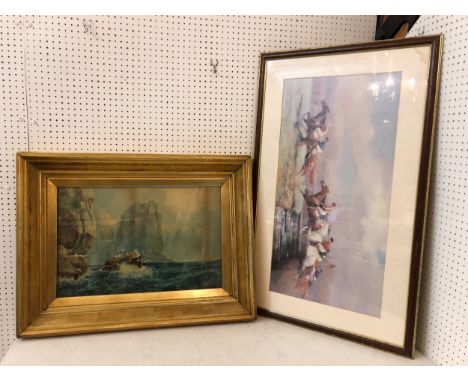 20th century painting and print, to include: Coastal cliffs, signed indistinctly C. Mallot/Muller? lower left and dated 1942,