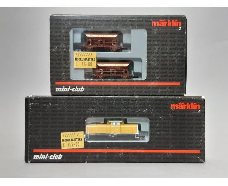 Marklin Z gauge mini-club rail boxed models comprising 88695 BR 212 diesel locomotive in 'H.F. Wiebe' livery and 82378  side 