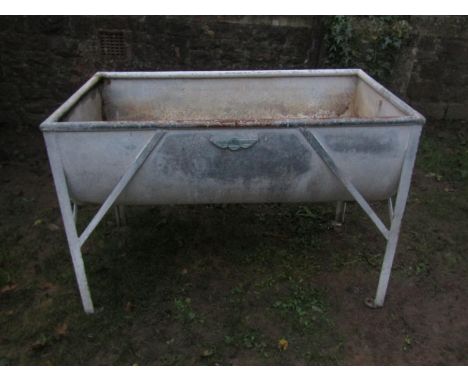 Galvanised dairy trough labelled Perkins Derby (old patch repair) 125cm long x 72cm wide x 85cm high 