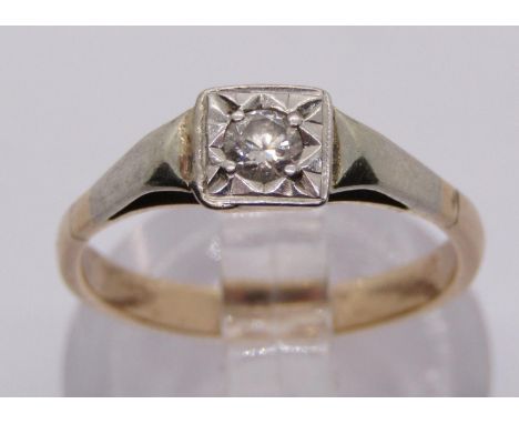 Art Deco diamond solitaire ring in bi-colour metal, 0.15ct approx, size K/L, 1.8g 
