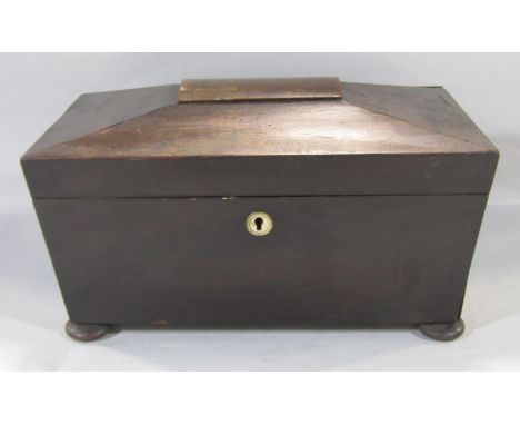 An early 20th century mahogany sarcophagus tea caddy with satinwood string, together with a rosewood sarcophagus tea caddy. 