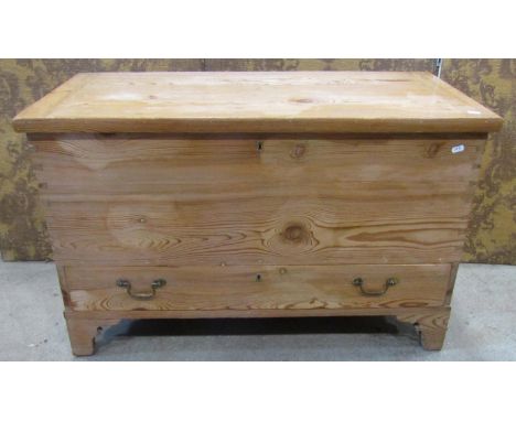 19th century stripped pine blanket chest with rising lid and single frieze drawer below, raised on bracket feet, together wit