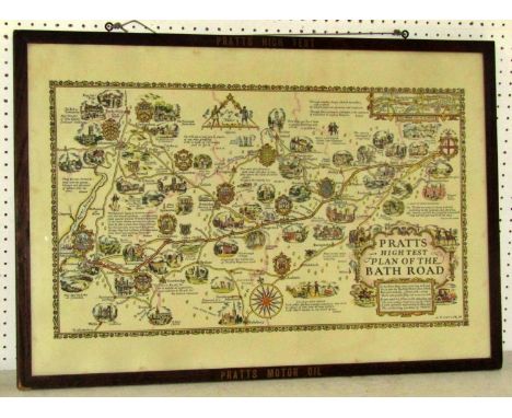 After A. E. Taylor - 'Pratts High Test Plan of the Bath Road' (1930), colour print with original 'Pratts Motor Oil' embossed 
