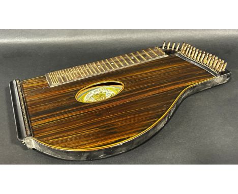 An early 20th century coromandel Bestgen Swiss made Zither, with one sting 