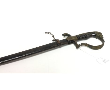 WW1 Imperial German Army Officers Lion Head Sword. 72cm long blade maker marked "E Pack & Co". Complete with scabbard.