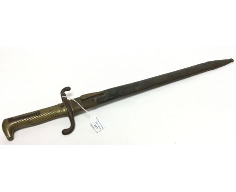 Imperial German M1871 Mauser Bayonet. 46.5cm long blade maker marked "PD Luneschloss, Solingen". Brass grip. Crossguard marke