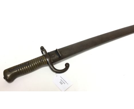 French 1866 pattern Chassepot Bayonet. 57cm long blade dated 1873. St Ettiene arsenal marked. Complete with scabbard. Non mat