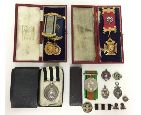 A small collection of WW2 British and RAOB medals: Defence Medal: Service Medal of the Order of St. John (base metal) three h