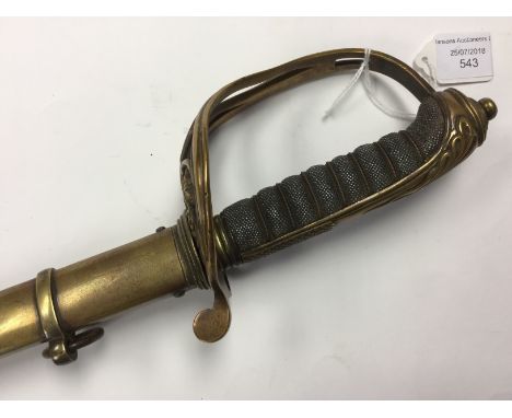 Victorian Army Officers Sword. Wire bound shagreen grip. Guard with "VR". Plated and "VR" etched blade 83cm long marked "Cate