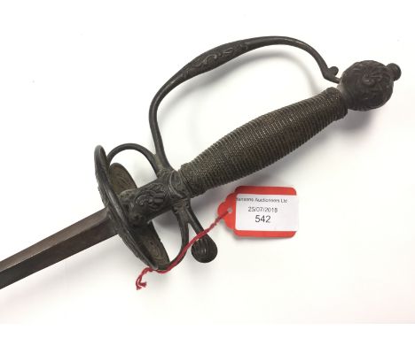 18th Century Spanish Rapier. Wire bound grip. Clamshell style guard. 82cm long blade. No makers marks. No  scabbard.