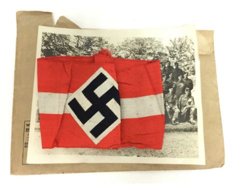 WW2 Third Reich Hitler Jugend Armband. Complete with paper RZM label to reverse. Uniform removed. Along with a 8 x 6.5 inch p