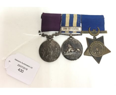 British Trio of Army Long Service and Good Conduct Medal to Sjt. W Blount, TRW Surrey Regt, Egypt Medal 1882 with Tel El Kebi