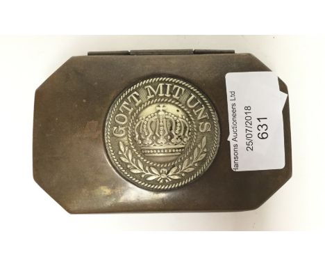 WW1 Imperial German Trench Art or Patriotic Souvenir Brass tin featuring the "Gott Mit Uns" design taken from a German Army b