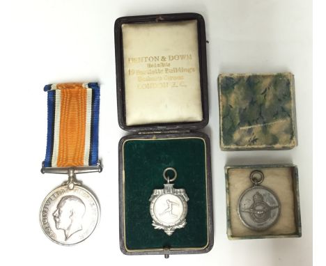 WW1 British War Medal to 39635 Pte.  EA Gimson, Yorkshire Light Infantry. Complete with ribbon and a WW2 era RAF Football Med