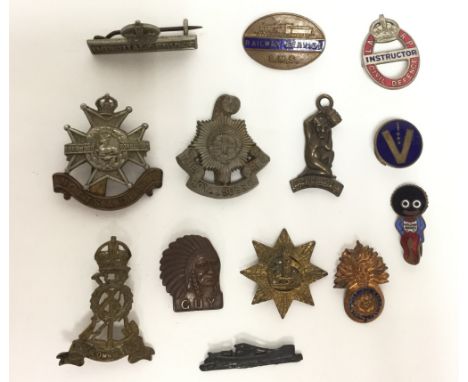 WW2 British Plastic cap badge Royal Sussex Regt: bi metal Notts & Derbys cap badge: Pioneer Corps cap badge: LMS Railway Serv