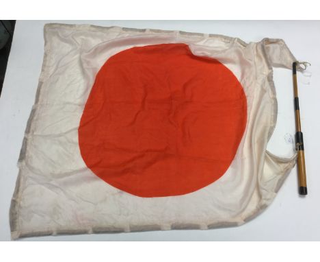 WW2 Imperial Japanese Banner. Made of screen printed Silk measuring 95cm x 75cm. Mounted on telescopic Bamboo hanger. War Tro