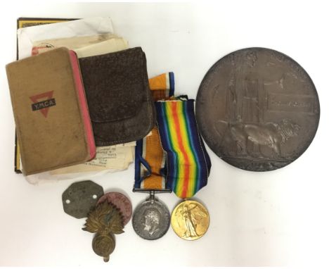 WW1 British Medal group comprising of Death Plaque, British War Medal and Victory Medal to 203213 Pte Thomas Clarke, North St