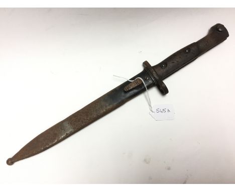 Siamese Double edged knife bayonet with 22.5cm long blade. Numbered 2705 to hilt. Complete with scabbard.