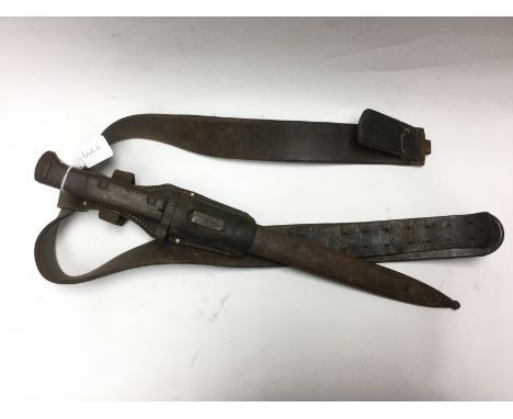 WW2 Third Reich Heer Belt (No buckle) size 95 and a 1941 dated bayonet frog maker marked "Poeschl" with retaining strap intac