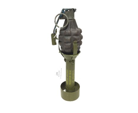 WW2 US Army M1 "Pineapple" Grenade. INERT & FFE. Body is marked "RFX". Fitted with M228 fuze. With lever and pin. Fitted with