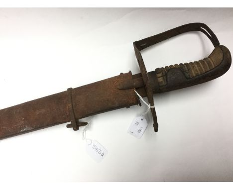 British 1796 pattern Heavy Cavalry Troopers Sword. No covering to wooden grip. 87cm long blade. No makers mark. Complete with