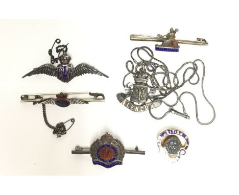 WW2 British Sweetheart badges: RAF wings marked "Sterling" with enamel detail 55mm across with safety chain: RAF wings in ena