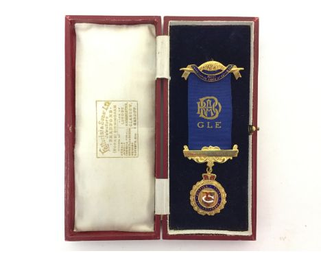 A cased Royal Antediluvian Order of Buffaloes Medal with Lodge clasp Sir Charles Dent 4604. Reverse engraved "Presented to Br