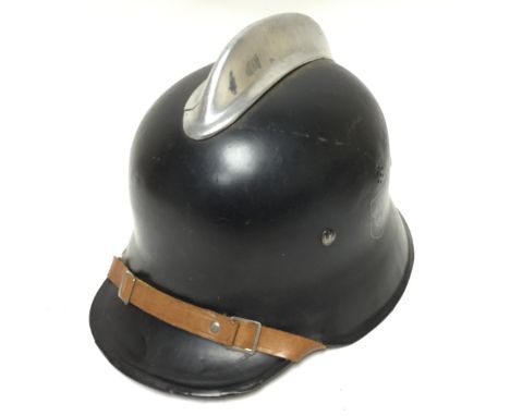 WW2 Third Reich M34 Fire Police Stahlhelm Steel Helmet. Black paintwork with reproduction single Police decal. Comb to crown 