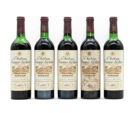Chateau Prieure-Lichine, Grand Cru Classe, Margaux, 1975 (5)All capsules showing oxidisation. Three with knocks, nicks and te