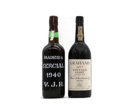 Madeira Sercial 1940, Vinhos Justino Henriques, bottled 22 February 1995, together with Grahams, Vintage Port, 1977 (1), two 