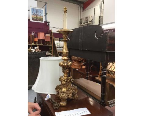 Large decorative gilt lamp and shade