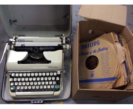 Olympia typewriter in fitted case and various records
